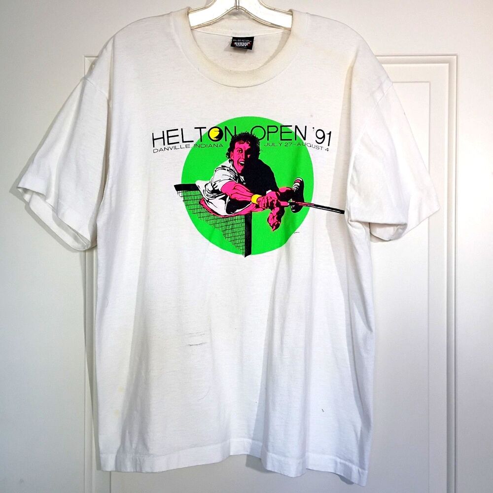 Screen Stars VtgT Shirt Helton Open Tennis Danville Indiana 1991 Thrashed XL